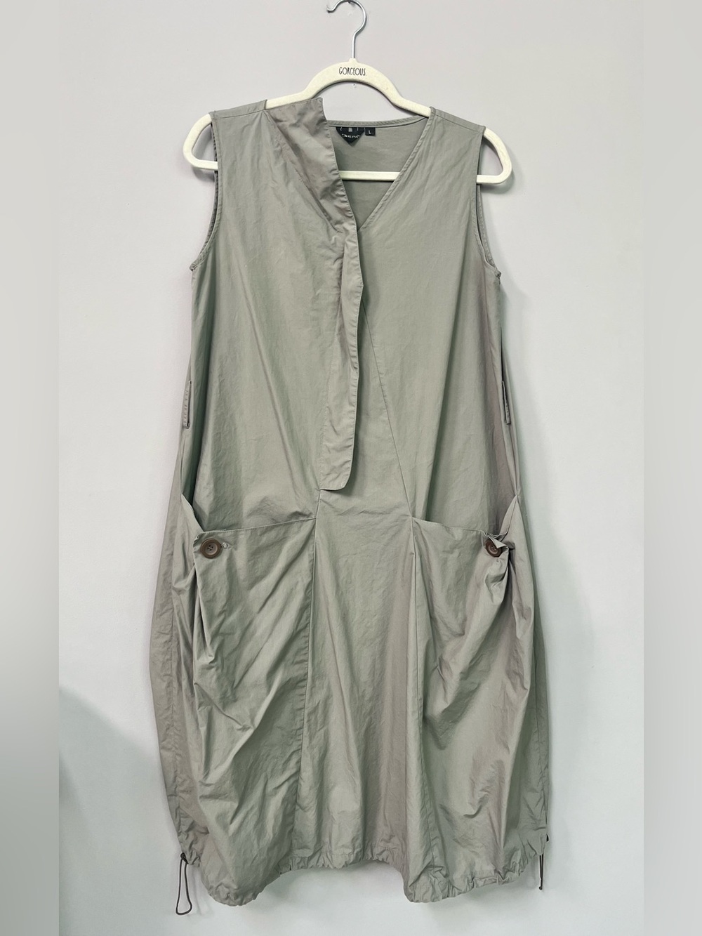 Balloon hem cotton dress with oversized pockets